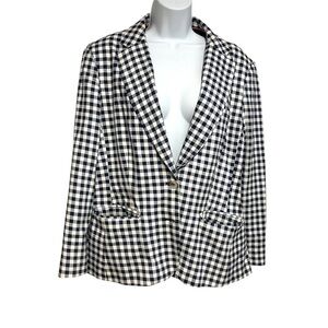 Navy Blue Gingham Double Button Blazer Pockets Plus Size 16 Preppy Spring